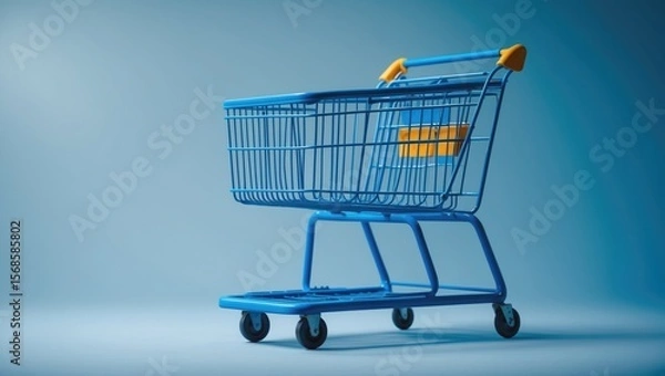 Fototapeta A blue shopping cart isolated on background.