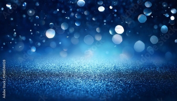 Fototapeta dark blue glittery background with soft bokeh lights