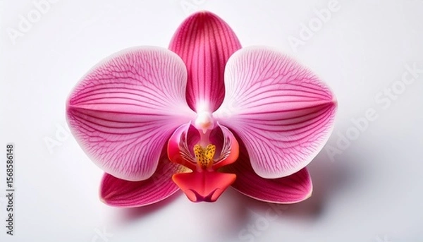 Fototapeta elegant pink orchid with detailed petals and vibrant colors on a white background symbolizing beauty and nature s delicacy