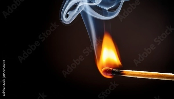 Fototapeta matchstick igniting with flame against a dark background