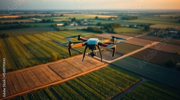 Obraz Drone soars over vibrant, rich farmland