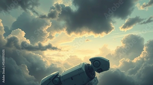 Fototapeta Robot in Cloudy Sky.