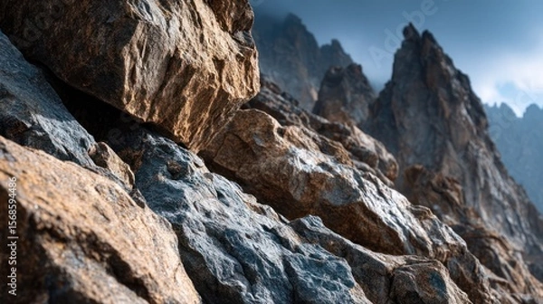 Fototapeta Majestic Mountain Rocks: A Close-Up View of Rugged Terrain