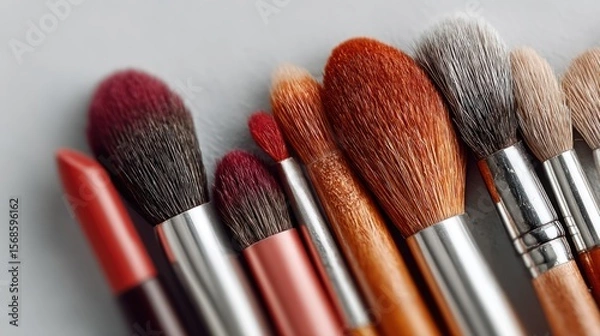 Fototapeta A Close-Up of Makeup Brushes:  Various Sizes and Colors
