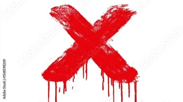 Fototapeta A simple red X mark, hand-drawn with a brush on a white background, in a vector illustration style. In the middle of the X is the letter "X" written in bold. The shape and size of the X mark should be