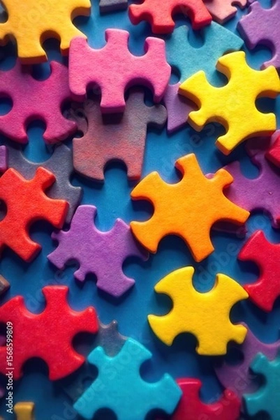Fototapeta Colorful Scattered Puzzle Pieces A Vibrant Image Illustrating Unity, Diversity, and Creativity ? Perfect for Websites, Blogs, and Presentations