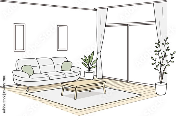 Fototapeta 落ち着いたリビングのイラスト　内観パース