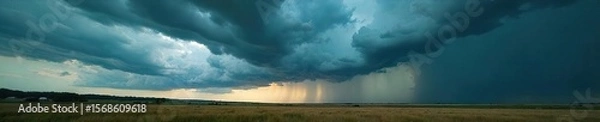 Fototapeta Dramatic Stormy Sky over Vast Landscape Dark Clouds Brewing, Perfect for Weather, Environmental, or Apocalyptic Projects