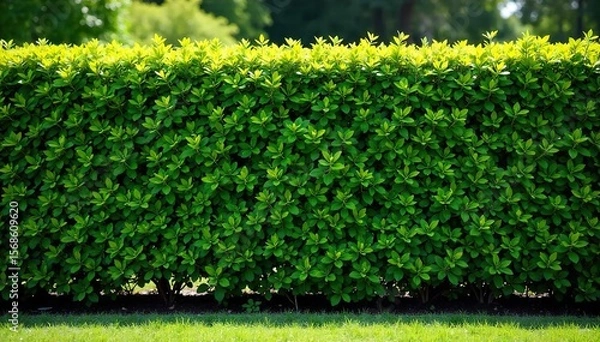 Fototapeta Perfectly Trimmed Rectangular Hedge Enhancing Privacy and Curb Appeal in Landscaping