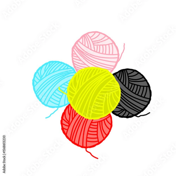 Fototapeta Clean vector illustration of a wool yarn ball with knitting needles. Ideal for crafts, knitting, sewing, handmade goods, DIY content, and textile design themes.
