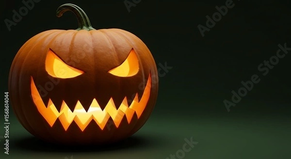 Fototapeta Halloween pumpkin cut out with scary face, featured on solid plain background, soft lighting, realistic style.