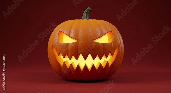 Fototapeta Halloween pumpkin cut out with scary face, featured on solid plain background, soft lighting, realistic style.