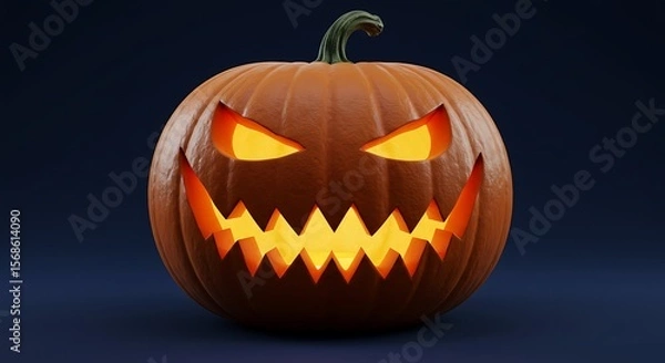 Fototapeta Halloween pumpkin cut out with scary face, featured on solid plain background, soft lighting, realistic style.