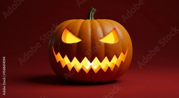 Fototapeta Halloween pumpkin cut out with scary face, featured on solid plain background, soft lighting, realistic style.