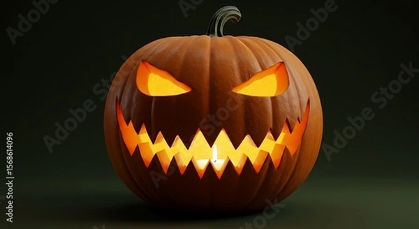 Fototapeta Halloween pumpkin cut out with scary face, featured on solid plain background, soft lighting, realistic style.
