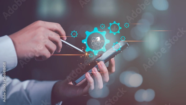 Fototapeta solution concept and demonstrating leadership strategies,Creativity that will lead the business in right direction,with innovation and brain power from brainstorming ,Planning and finding ways to grow