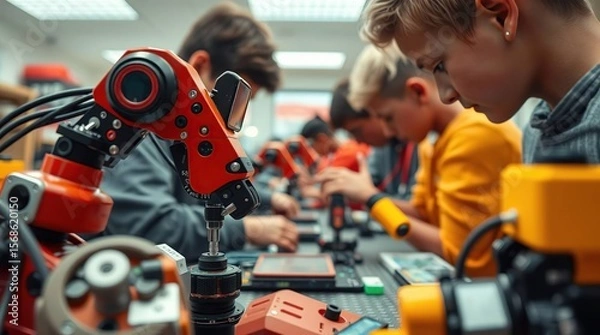 Obraz Students test robotic arm in lab space