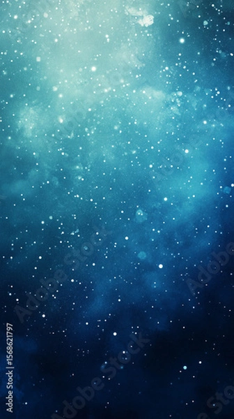 Fototapeta Vibrant cosmic background in shades of green and blue with sparkling lights scattered across, evoking a mystical space atmosphere. Abstract galaxy-inspired design with glowing stars and depth.

