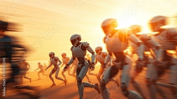 Obraz Robots Running Desert Sunrise.