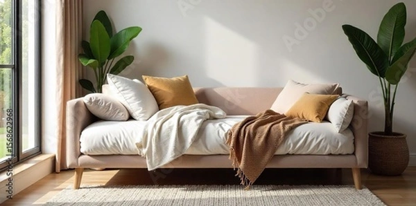Obraz Relax and Unwind in a Plush Transitional Daybed Cozy Living Room Interior
