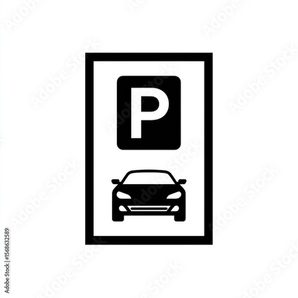 Fototapeta Black and White Parking Sign with Car Icon
