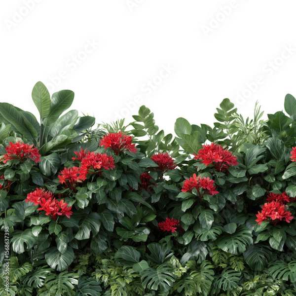 Obraz Red and white flowers decorate a winter garden with holly berries and green leaves, perfect for a Christmas holiday bouquet