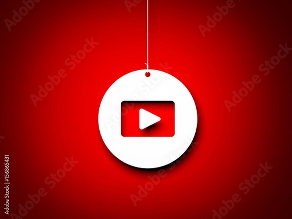 Obraz Czerwony i biały przycisk odtwarzania - interpretacja 3D. Obraz renderowany 3D