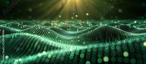 Obraz Abstract digital landscape with green waves.