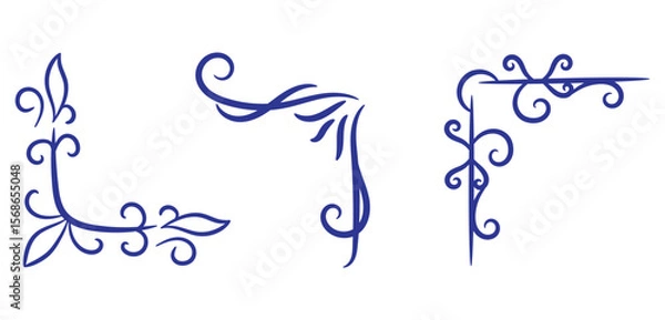 Obraz Elegant blue corner border designs hand-drawn illustrations