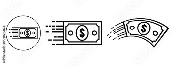 Obraz Fast money transfer icon set, dollar bill illustration