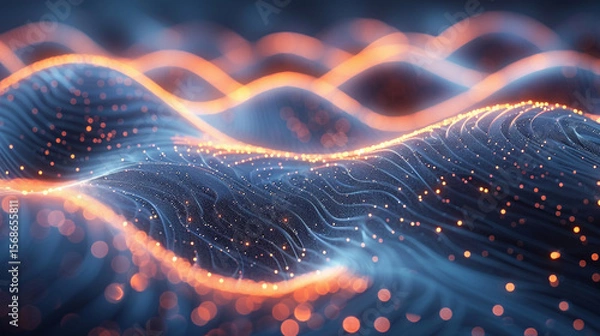 Obraz Abstract digital wave pattern of glowing particles.