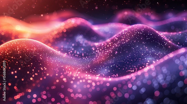 Obraz Abstract digital wave pattern with glowing particles.
