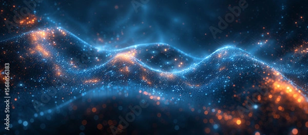 Obraz Abstract dynamic glowing particles waves.