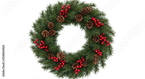 Fototapeta christmas wreath isolated on white