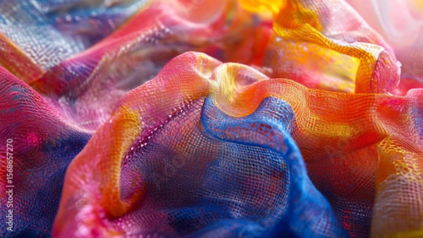 Fototapeta Close-up of a futuristic fabric printing process using nanotechnology-based pigments ensuring extreme durability and color stability