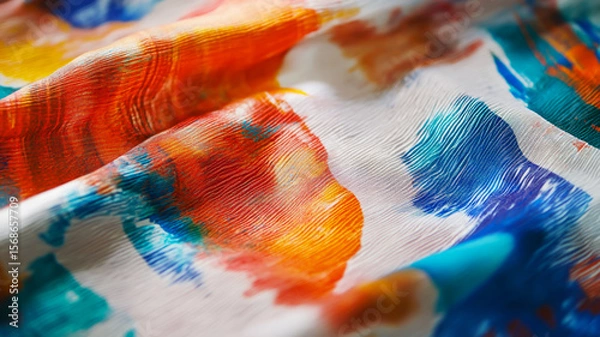 Fototapeta Close-up of a futuristic fabric printing process using nanotechnology-based pigments ensuring extreme durability and color stability