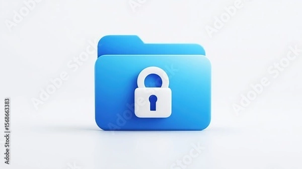 Obraz 3D blue folder with a white padlock, signifying security, isolated on a white backdrop