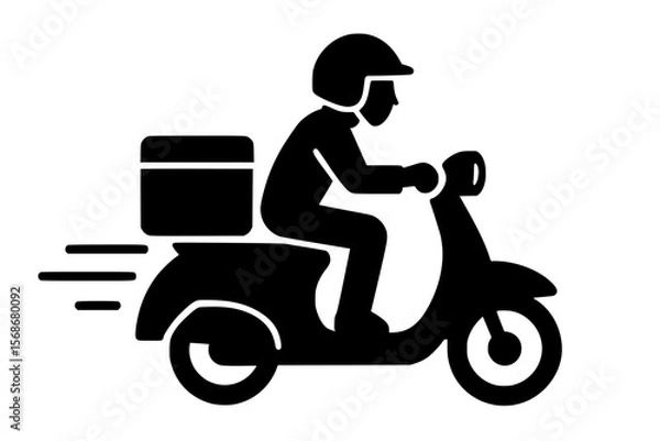 Obraz Delivery Rider on Scooter in Silhouette