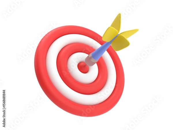Fototapeta Red dart hits the bullseye, symbolizing business success, accurate aiming, and achieving marketing goals