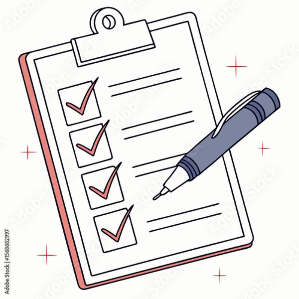 Obraz Checklist with pen and checkmarks clipboard writing