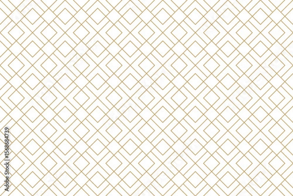 Obraz Seamless geometric pattern of delicate golden lines forming square diamond and grid design on white background, vector illustration.