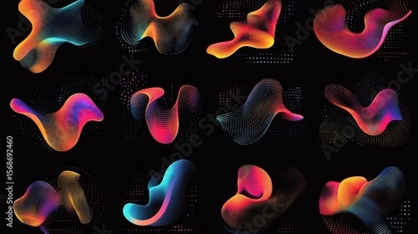 Fototapeta Abstract Colorful Gradient Flowing Line Pattern on Black Background for Creative Design