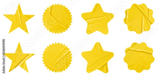 Obraz Set of vector yellow sticky note papers stars shapes and wrinkles, Copy space stickers or patches for preview tags labels design