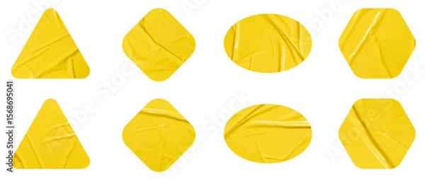 Obraz Set of vector yellow sticky note papers geometric shapes and wrinkles, Copy space stickers or patches for preview tags labels design