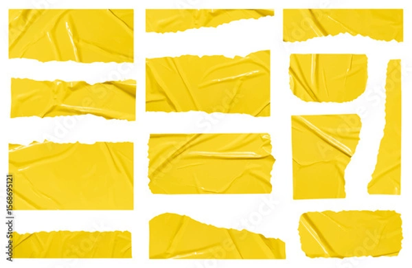 Obraz Set of vector yellow sticky note papers wrinkles,  Copy space stickers or patches for preview tags labels design