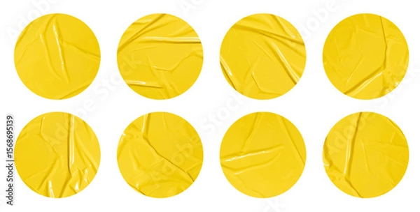 Obraz Set of vector yellow sticky note papers circle shapes and wrinkles,  Copy space stickers or patches for preview tags labels design