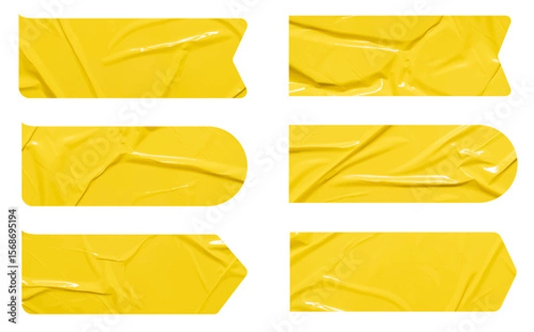Obraz Set of vector yellow sticky note papers wrinkles,  Copy space stickers or patches for preview tags labels design