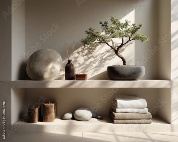 Fototapeta Zen Bathroom Still Life with Bonsai Tree