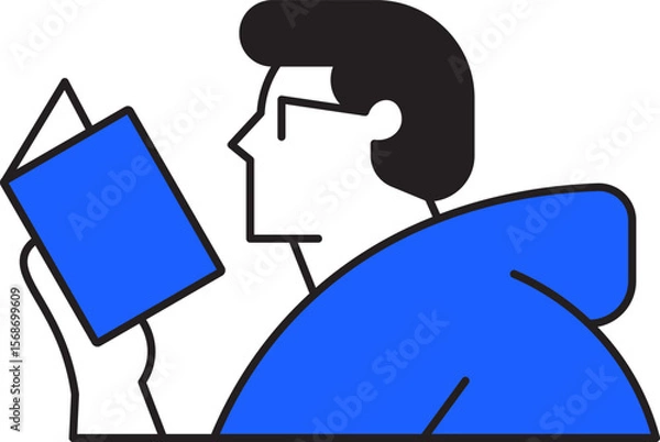 Obraz A Male Character Reading Book Flat Vector Illustration