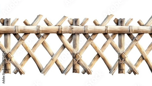 Obraz Seamless bamboo fence pattern, rustic diagonal weave, isolated on white.